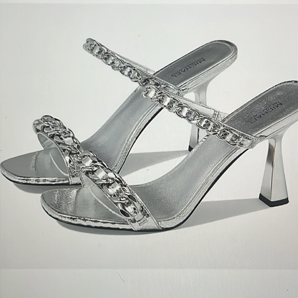 Michael Kors Clara sandal in metallic snake leather, silver
